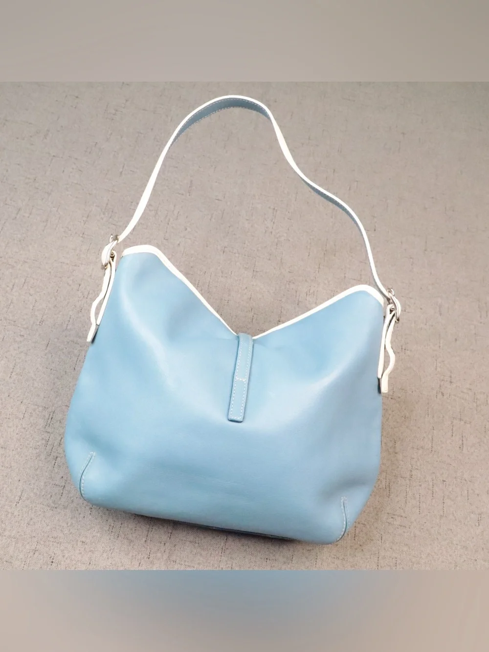 Coach Blue Leather Shoulder Bag with Cream Trim